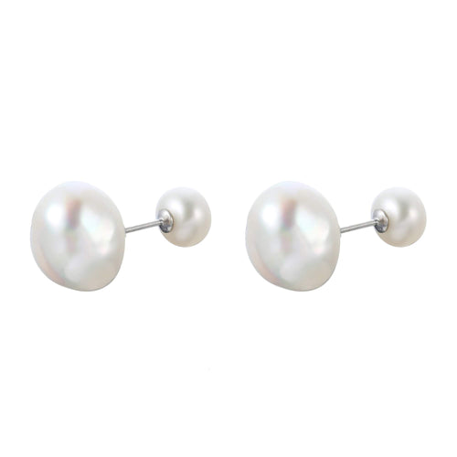 Almighty Glory large white pearl earring studs with small pearl as butterfly grip | Orchira