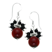Load image into Gallery viewer, Fire In Dark Night Onyx And Coral Earrings - Orchira Pearl Jewellery