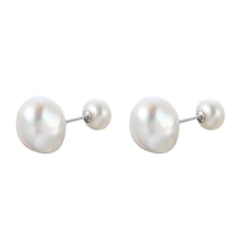Load image into Gallery viewer, Almighty Glory large white pearl earring studs with small pearl as butterfly grip | Orchira
