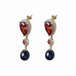Crystal Palace Black Pearl Earrings - Orchira Pearl Jewellery