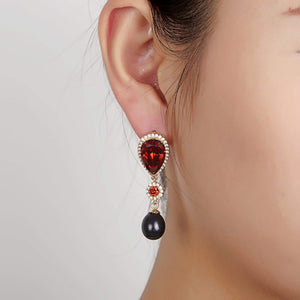 Crystal Palace Black Pearl Earrings - Orchira Pearl Jewellery