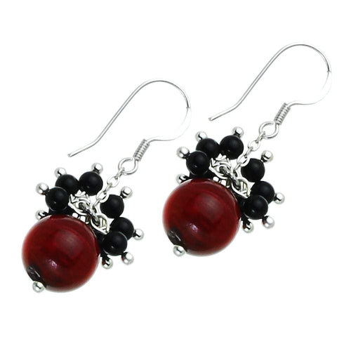 Fire In Dark Night Onyx And Coral Earrings - Orchira Pearl Jewellery