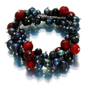 Fire In Dark Night Pearl With Coral And Onyx Bracelet - Orchira Pearl Jewellery