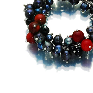 Fire In Dark Night Pearl With Coral And Onyx Bracelet - Orchira Pearl Jewellery